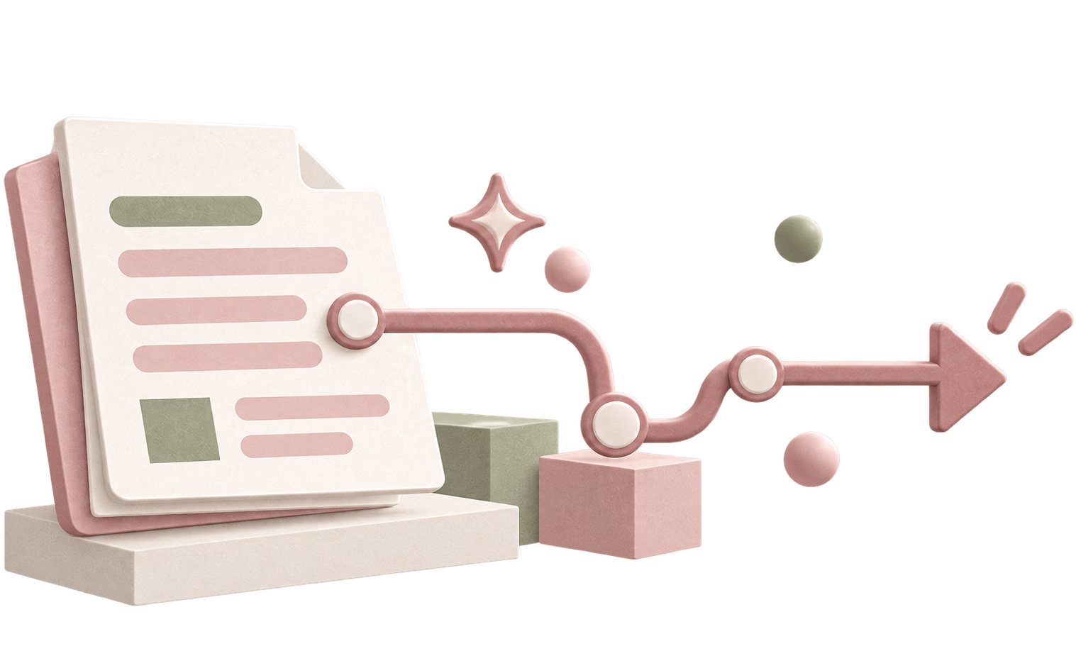 A document moving forward along an arrow, past obstacles